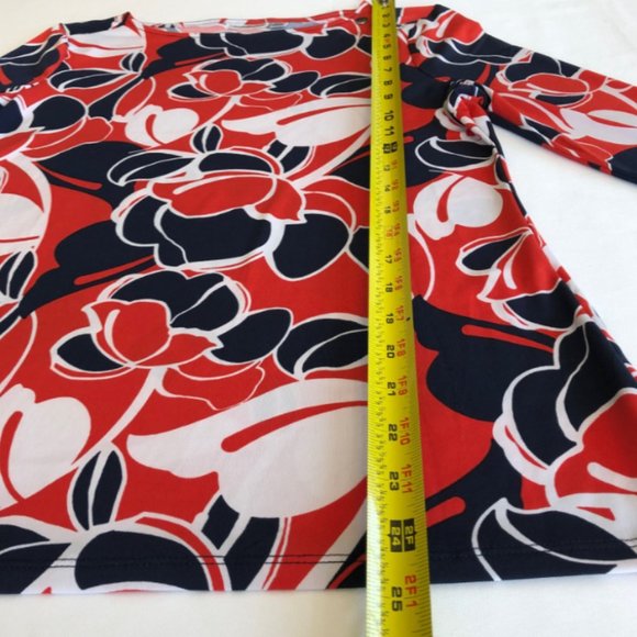 Croft & Barrow Orangy Red Blue Floral Office Blouse 3/4 Sleeves Women’s P XS - Picture 8 of 9